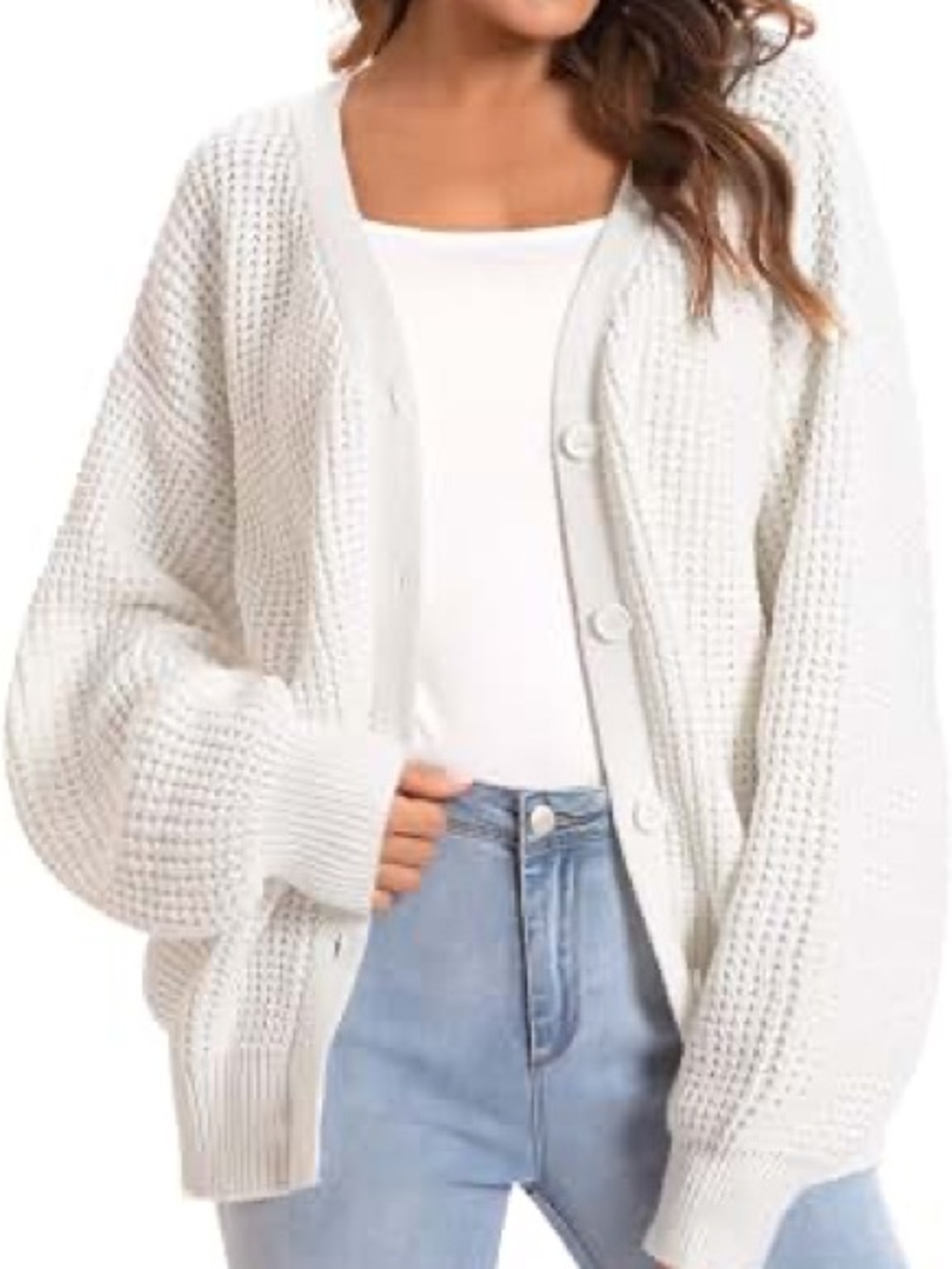 QUALFORT Women's Oversized 100% Cotton Button-Down Cardigan Sweater Cozy Open